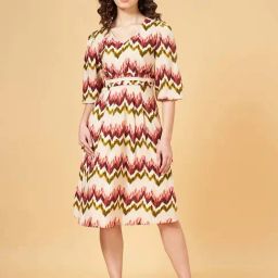Honey by Pantaloons Beige Printed A-Line Dress-image-76