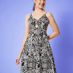 CHARMGAL Printed Crepe Fit & Flare Dress-image-10
