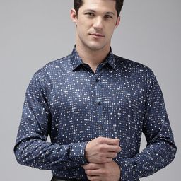 V Dot Pure Cotton Slim Fit Opaque Printed Formal Shirt-image-69