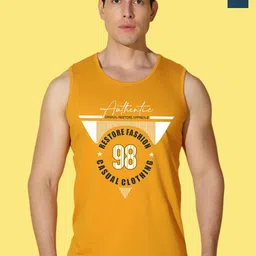 WOOSTRO Pack Of 2 Printed Combed Cotton Gym Vests - VWS26(MORE PEACOCK)(98 MUSTARD)-8