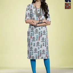 Moda Rapido Women Ethnic Motifs Printed Sequinned Floral Crepe Kurta-image-67