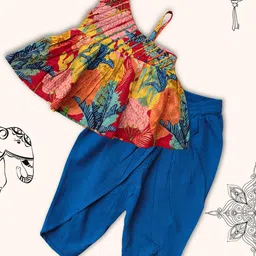 Peekaaboo Kids Girls Printed Layered Pure Cotton Kurti with Dhoti Pants-picture-23