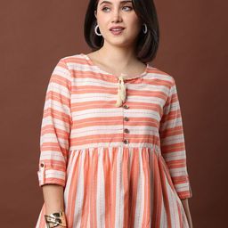 MYND Striped Tie-Up Neck Cotton Peplum Top-picture-48