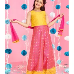 Global Desi Girl Beige & Yellow Printed Lehenga Choli with Dupatta-image-97
