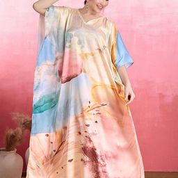 LABEL AARNA Tie and Dye Print Satin A-Line Midi Dress-image-14