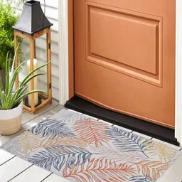 Aura Blue & Orange Colored Leaves Printed Anti Skid Doormat-45