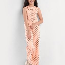 Pine Kids Sleeveless Biowashed Jumpsuit With Headband Polka Print - Peach-image-54