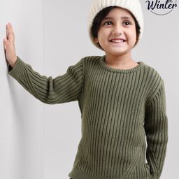 Babyoye Full Sleeves Eco Conscious 100% Cotton Sweater Solid- Olive-image-91