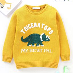 Babyoye  100% Cotton Solid Dyed Full Sleeves Dino & Text Design Sweater - Yellow-image-41