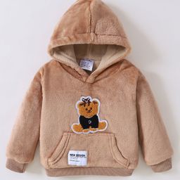 Kookie Kids Full Sleeves Hooded Sweatshirt Teddy Applique - Brown-image-14