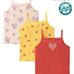 Babyoye Eco Conscious Cotton Sleeveless Slips Floral Print Pack of 3 - Red & Yellow-image-42