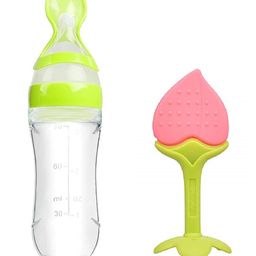 Enorme Silicone Easy Squeezy Spoon Food Feeder and Peach Shaped Silicone Teether for Babies- Color May Vary-6