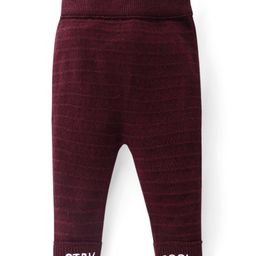 Babyhug Full Length Fleece & Woollen Pant with Text Embroidery Solid Colour - Red-image-81