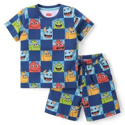 Babyhug Single Jersey Half Sleeves T-Shirt & Shorts Set Monster Print - Navy Blue-image-74