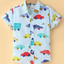 Dew Drops Poplin Knitted Half sleeves Vehicle Printed Shirt - Aqua Blue-image-98