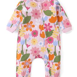 Babyhug 100 % Cotton Knit Full Sleeves Floral Printed Romper - Multicolour-image-57