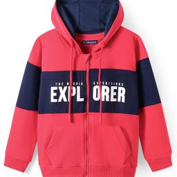 Pine Kids Cotton Knit Full Sleeves Hooded Sweat Jacket With Text Print - Red-picture-29