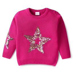 Babyhug Knitted Full Sleeves Sweater With Sequin Detailing - Dark Pink-image-0