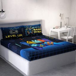 DDecor Blue Orange Cartoon Characters Cotton 144 TC Queen Bedsheet With 2 Pillow Covers-image-9