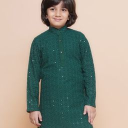 AJ Dezines Full Sleeves Sequin Embellished & Floral Embroidered Kurta - Teal-picture-21