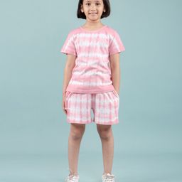 tweeny mini Pure Cotton Knit Half Sleeves Tie Dye Coordinating Night Suit Set - Pink-image-80