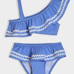 Mi Arcus Sleeveless Lace Embellished Coordinating Swim Top & Bottom Set - Blue-12