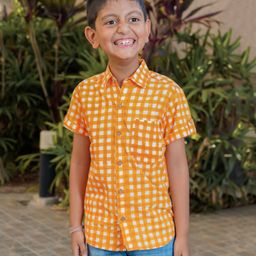 Vastrarth Cotton Half Sleeves Checked Shirt - Orange-image-18