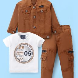 Dapper Dudes 05 Numerical Printed Tee & Jeans With Full Sleeves Denim Shirt - Mustard-image-65