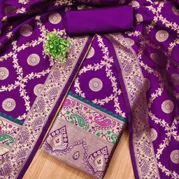 LeeliPeeri Designer Ethnic Motifs Woven Design Banarasi Silk Unstitched Dress Material-image-93
