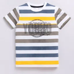 Ginie Boys Typography & All Over Stripe Printed Breathable Tshirt-0