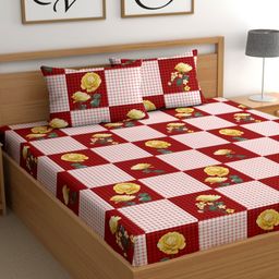 CG HOMES Red & White Floral 210 TC King Bedsheet with 2 Pillow Covers-image-18