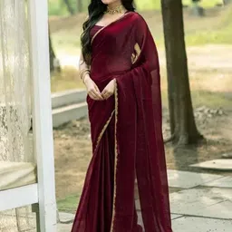 VRAGI Beads and Stones Border Pure Chiffon Saree with Blouse Piece-21