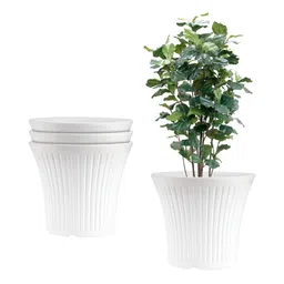 GARDEN'S NEED Tancy White 4 Pieces Textured Planters-35