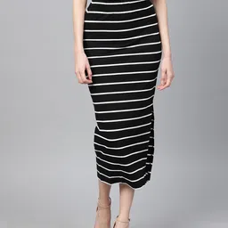 SASSAFRAS Black & White Striped Pencil Skirt-image-56