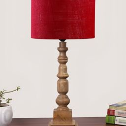 Devansh Maroon Drum Shaped Wooden Table Lamp-image-19