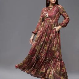 Miss Chase Brown Polyester Print Maxi Dress-image-67