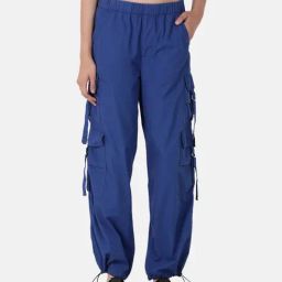 Bene Kleed Blue Relaxed Fit High Rise Cargos Joggers-image-61