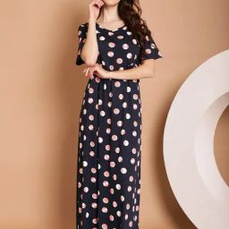 Kanvin Navy Cotton Printed Nighty-image-4
