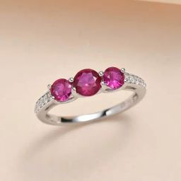 925 Silver Red Ruby and American Diamond Three Stone Band Ring for Women & Girls-14