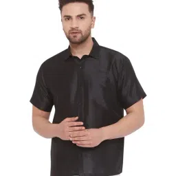 VASTRAMAY Black Straight Fit Self Pattern Ethnic Shirt-image-75