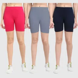 Gracit Pink & Grey Cotton Sports Shorts - Pack Of 3-image-50