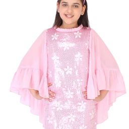 Cutecumber Kids Pink Embellished Dress with Hairband-image-66
