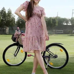 Sera Pink Printed Midi Dress-image-58