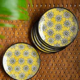 ExclusiveLane 'Californian Sunflowers' Bright Yellow & White Ceramic Dinner Plate - Set of 6-image-35
