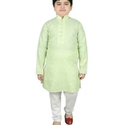 SG Yuvraj Kids Green & White Cotton Printed Full Sleeves Kurta Set-image-68
