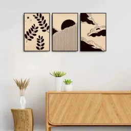 999Store Brown & Black Canvas Wall Painting Panel With Fibre Frame - Set of 3-41