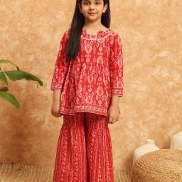 READIPRINT FASHIONS Kids Red Printed Kurti with Gharara-image-19