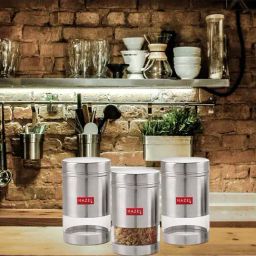 HAZEL Silver Stainless Steel Kitchen Storage Container with Matt Finish (1.7 L) - Set of 3-image-12