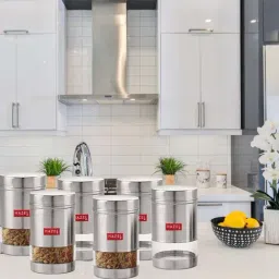 HAZEL Silver Stainless Steel Kitchen Storage Container with Matt Finish (1.7 L) - Set of 6-image-52