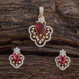Kushal's Fashion Jewellery Ruby Rhodium Gold-Plated CZ Party Pendant Set-image-65